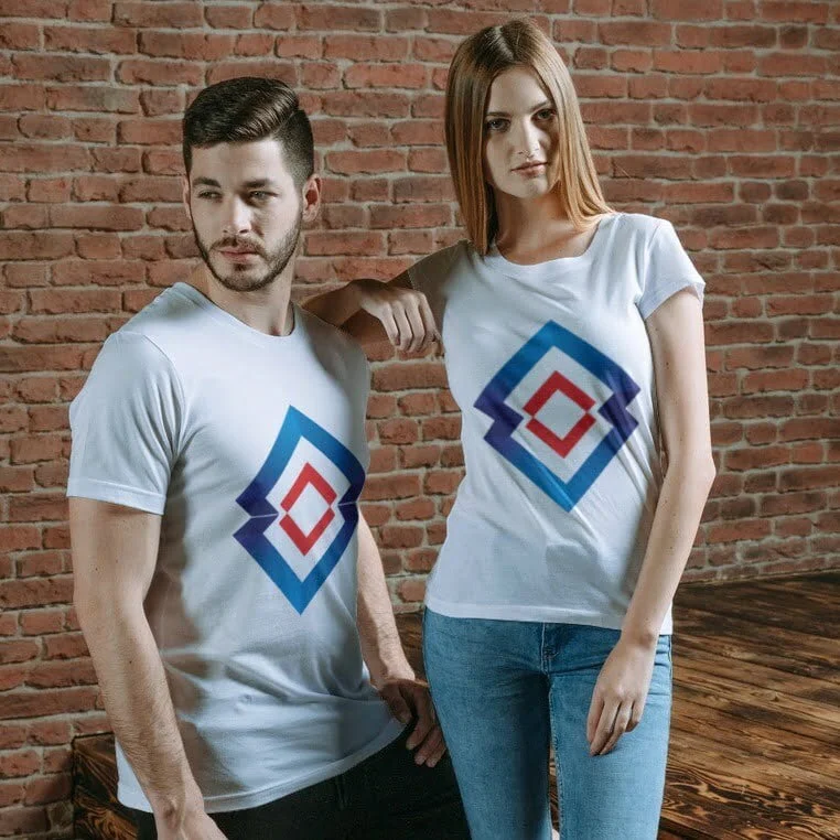 Tesseract Printed Round Neck White Couple's T-shirt