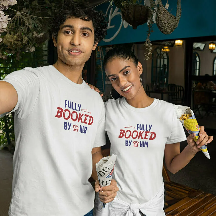 Booked by him/her T-Shirts - Round Neck Comfortable Couple T-shirt